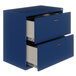 A navy Hirsh Industries lateral file cabinet with two drawers.