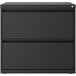A black rectangular Hirsh Industries file cabinet with two drawers.