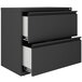 A black Hirsh Industries lateral file cabinet with two drawers.
