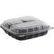 Choice 9" x 9" x 3" Microwaveable 3-Compartment Black / Clear Plastic Hinged Container - 100/Case Main Thumbnail 3
