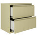 A Hirsh Industries putty lateral file cabinet with two drawers.