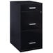 A black Hirsh Industries file cabinet with three drawers and a silver handle.