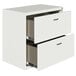 A white Hirsh Industries lateral file cabinet with two drawers.