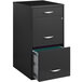 A black Hirsh Industries three-drawer filing cabinet with supply drawer open.
