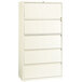 A white Hirsh Industries lateral file cabinet with five drawers.