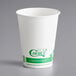 A white EcoChoice compostable paper cold cup with green text.