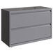 A gray metal Hirsh Industries lateral file cabinet with two drawers.