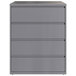 A Hirsh Industries Arctic Silver steel lateral file cabinet with four drawers.