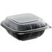 Choice 6 inch x 6 inch x 3 inch Microwaveable 1-Compartment Black / Clear Plastic Hinged Container - 200/Case
