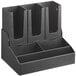 A black plastic Choice countertop organizer with 6 sections.
