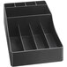 A black plastic organizer with nine compartments for holding coffee condiments.