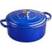A Valor Galaxy Blue enameled cast iron dutch oven with a lid and handle.