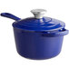 A Valor Galaxy Blue enameled cast iron sauce pan with a lid and handle.