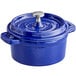 A Valor Galaxy Blue enameled cast iron pot with a lid and handle.