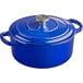 A Valor Galaxy Blue enameled cast iron dutch oven with a lid and handle.