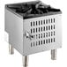 A silver square Cooking Performance Group liquid propane stock pot range with a black top.