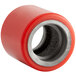 A red polyurethane wheel with a metal ring on a white background.