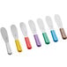 A Choice 7-piece sandwich spreader set with HACCP smooth polypropylene spreaders in different colors.