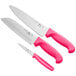 A group of three Choice knives with neon pink handles.