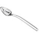 A Vollrath stainless steel slotted oval serving spoon with an open handle.