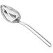 A Vollrath stainless steel slotted oval serving spoon with an open handle.