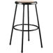 A National Public Seating black round lab stool with a wooden seat.