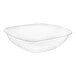 A clear plastic Visions catering bowl with a lid.