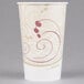 A white Solo paper cold cup with a swirl design on it.