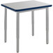 A National Public Seating utility table with a blue top and gray frame.