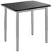 A black square National Public Seating utility table with a gray metal base and legs.