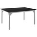 A black rectangular table with a gray metal frame and high-pressure laminate top.