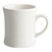 An Acopa ivory stoneware coffee mug with a handle on a white surface.