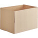 A close-up of a Lavex Kraft corrugated shipping box with the lid open.
