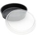 A black round pan with a clear American Metalcraft plastic lid on top.
