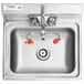A Regency stainless steel wall mounted hand sink with eyewash station and red handles.