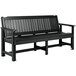 A black faux wood garden bench with wooden slats.