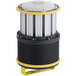 A yellow and black Lind Equipment Beacon360 GO portable area light with a white base.