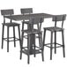 Lancaster Table & Seating 30" x 48" Antique Slate Gray Solid Wood Live Edge Bar Height Table with 4 Bar Chairs Main Thumbnail 1