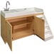 A maple wood walkup changing table with a left side sink and step ladder.