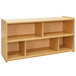 A maple laminate storage unit with toddler compartments.