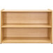 A maple laminate Tot Mate preschool storage shelf with two shelves.