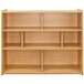 A Tot Mate maple laminate school age compartment storage unit with shelves.