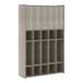 A Tot Mate Shadow Elm laminate floor locker with five sections and four doors.