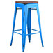 Lancaster Table & Seating Alloy Series Distressed Blue Stackable Metal Indoor Industrial Barstool with Walnut Wood Seat Main Thumbnail 1
