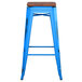 Lancaster Table & Seating Alloy Series Distressed Blue Stackable Metal Indoor Industrial Barstool with Walnut Wood Seat Main Thumbnail 3