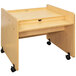 A Tot Mate maple laminate mobile desk with wheels.