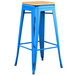 Lancaster Table & Seating Alloy Series Distressed Blue Stackable Metal Indoor Industrial Barstool with Natural Wood Seat Main Thumbnail 1