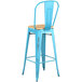 Lancaster Table & Seating Alloy Series Distressed Arctic Blue Metal Indoor Industrial Cafe Bar Height Stool with Vertical Slat Back and Natural Wood Seat Main Thumbnail 3