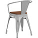 Lancaster Table & Seating Alloy Series Distressed Silver Metal Indoor Industrial Cafe Arm Chair with Vertical Slat Back and Walnut Wood Seat Main Thumbnail 4