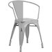 Lancaster Table & Seating Alloy Series Distressed Silver Metal Indoor Industrial Cafe Arm Chair with Vertical Slat Back and Walnut Wood Seat Main Thumbnail 5